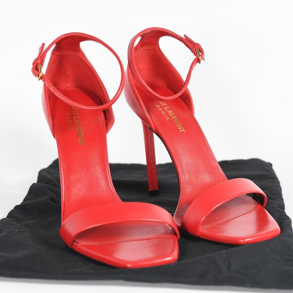 Saint Laurent Amber 85 Red Leather Sandals – Iconic and Elegant Design - Picture 15 of 15